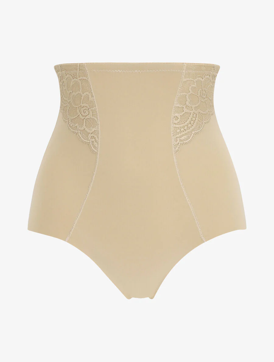 Hoge taille corrigerend slipje in kant - Beige