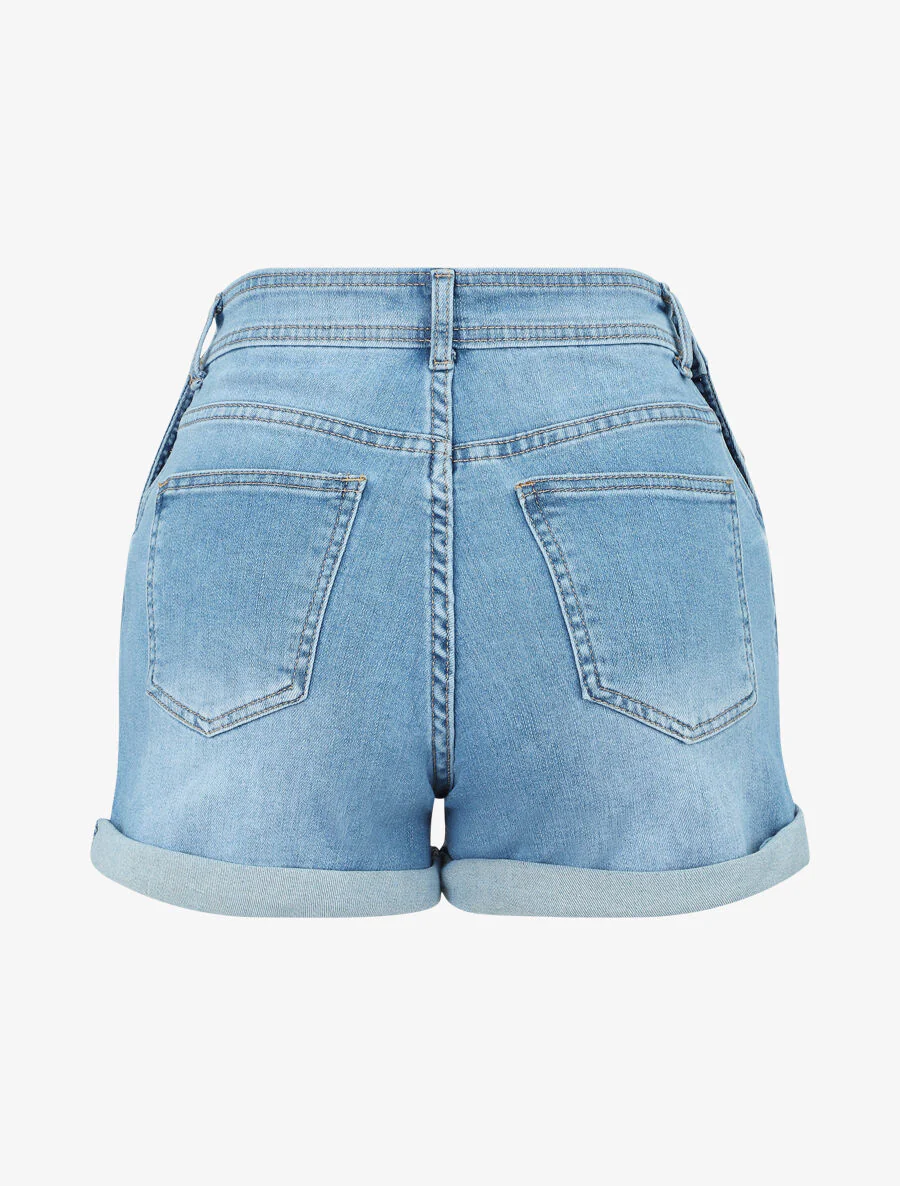 Hoog taille korte broek met knoopsluiting aan de zijkanten - Denim - Image 2