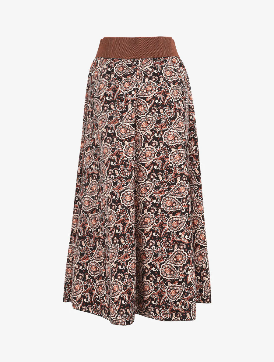 Hoge taille lange cachemire gedrukte rok - Zwart - Image 2