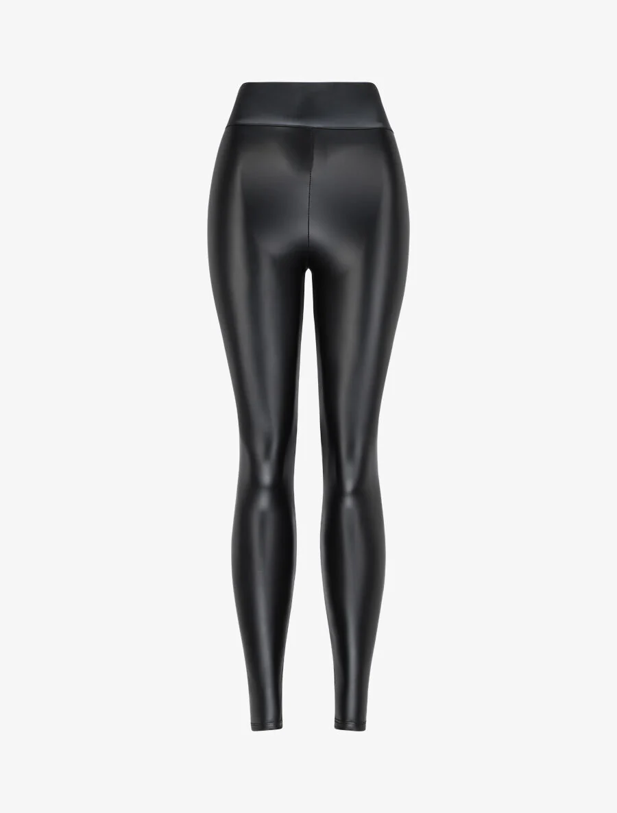 Hoge taille legging in imitatieleer - Zwart - Image 2