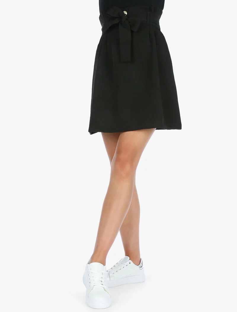 Hoge taille paperbag rok - zwart - Image 3