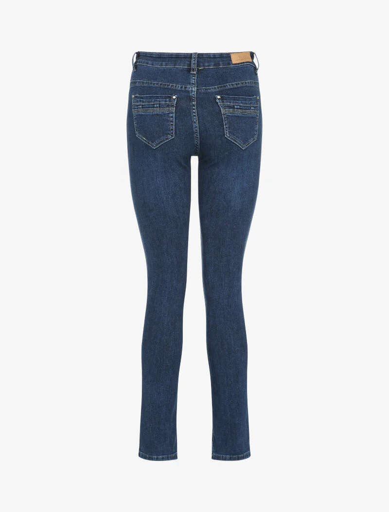 Jean met hoge taille met verwassen effect - Blauw denim - Image 2