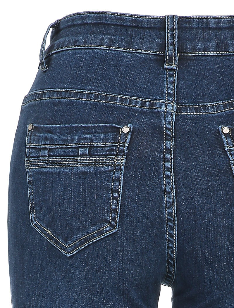 Jean met hoge taille met verwassen effect - Blauw denim - Image 3