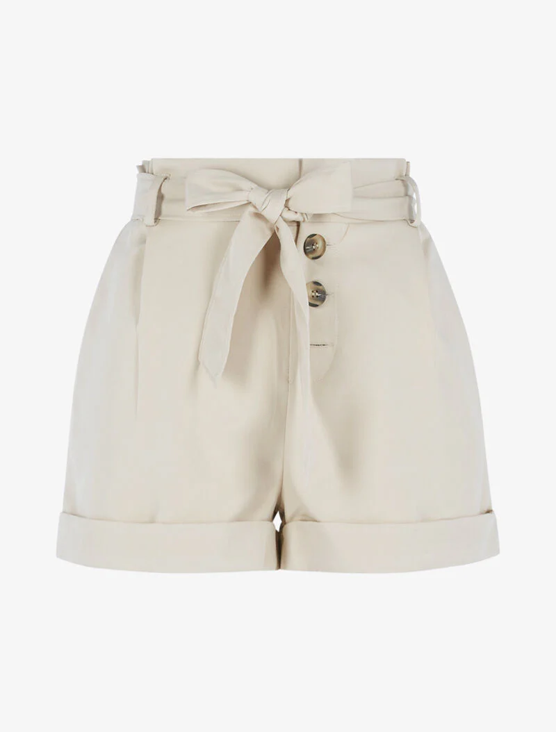 Hoge taille korte broek met zomen - beige - Image 3