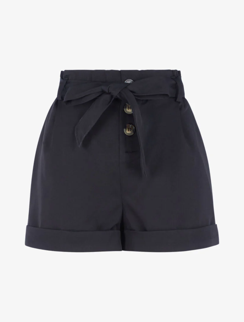 Hoge taille korte broek met zomen - zwart