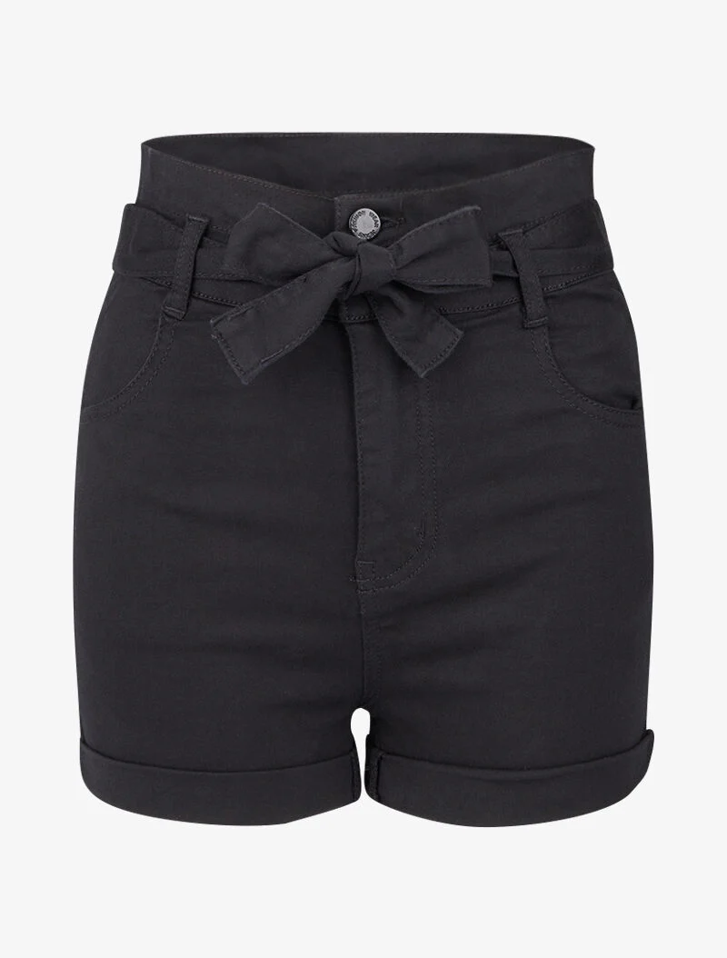 Hoge taille korte broek met zomen - Zwart