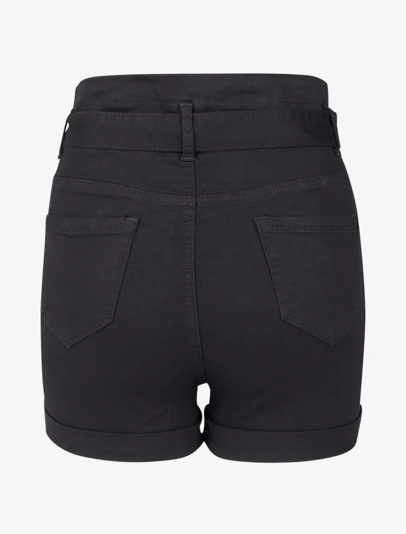 Hoge taille korte broek met zomen - Zwart - Image 2