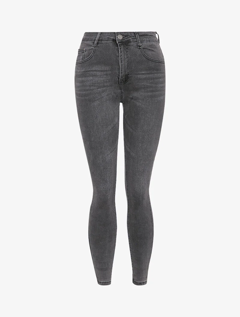 Basic high-waist skinny fit jeans - Donkergrijs
