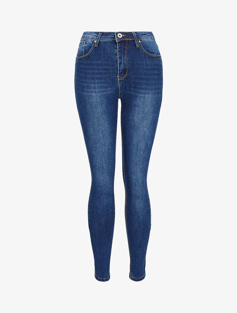 Jean met hoge taille skinny fit licht gewassen - Blauw denim
