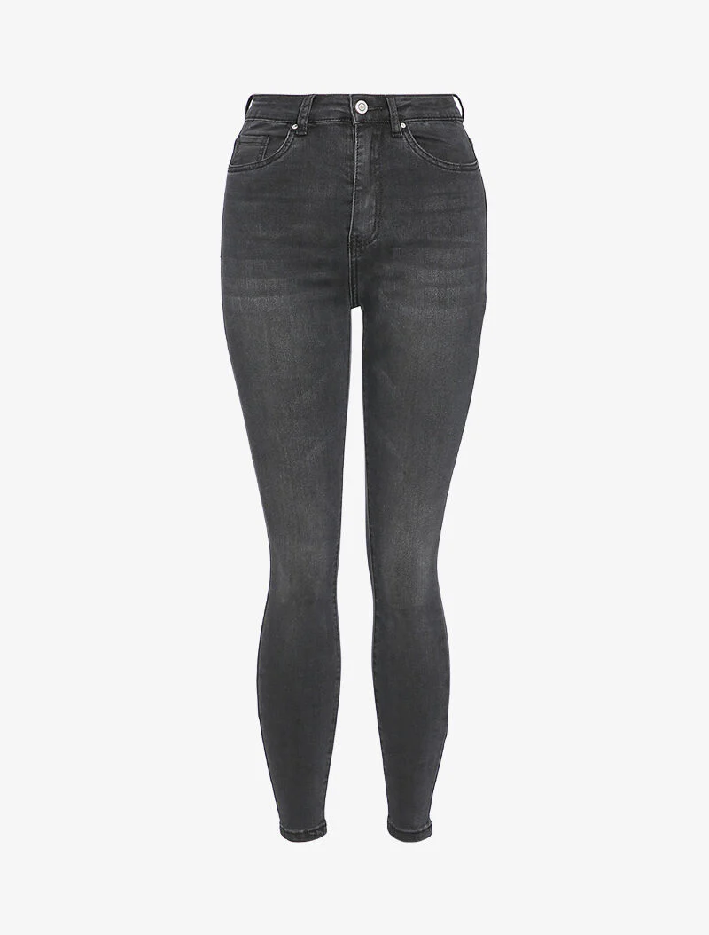 Hoog getailleerde skinny jeans met wassing - Antraciet