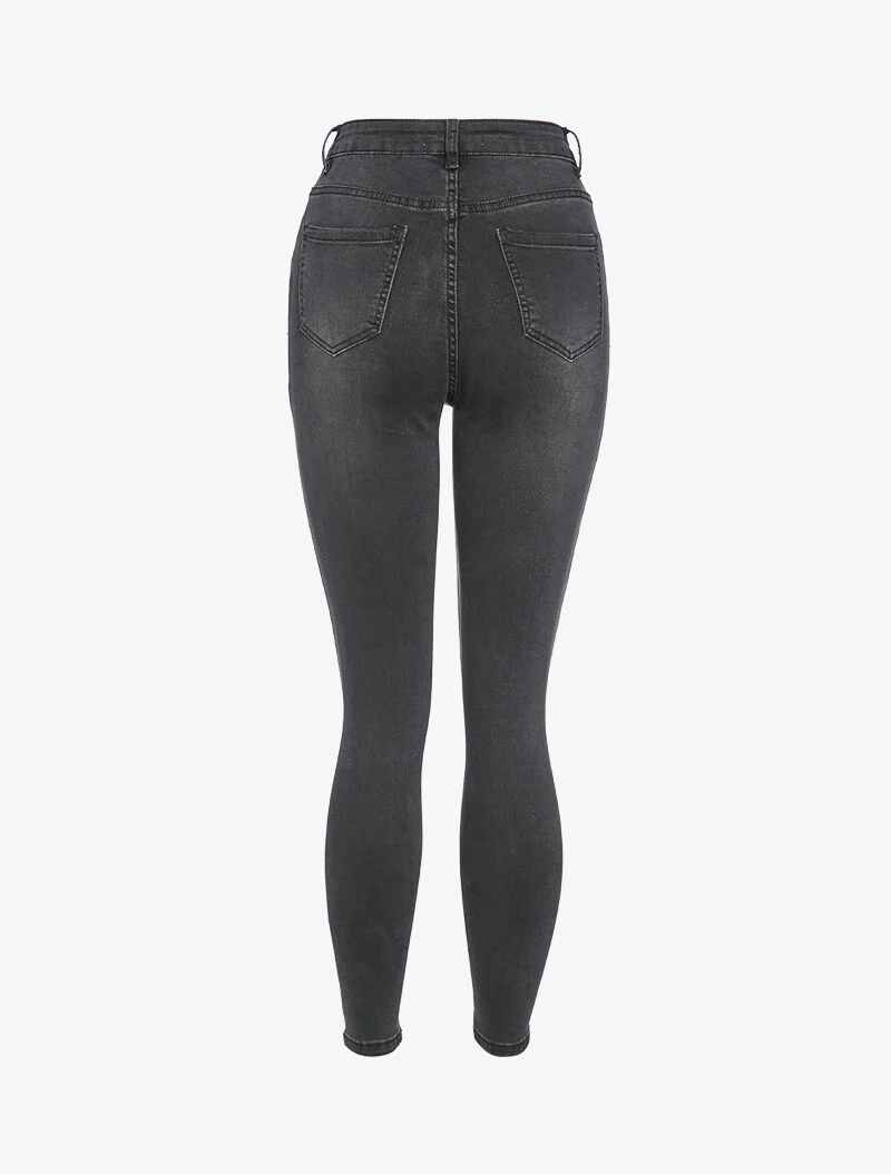 Hoog getailleerde skinny jeans met wassing - Antraciet - Image 2