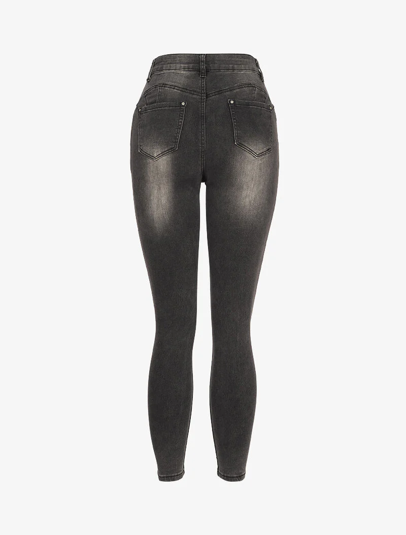 Skinny jeans met hoge taille en contrasterende stiksels aan de achterkant - Donkergrijs - Image 2