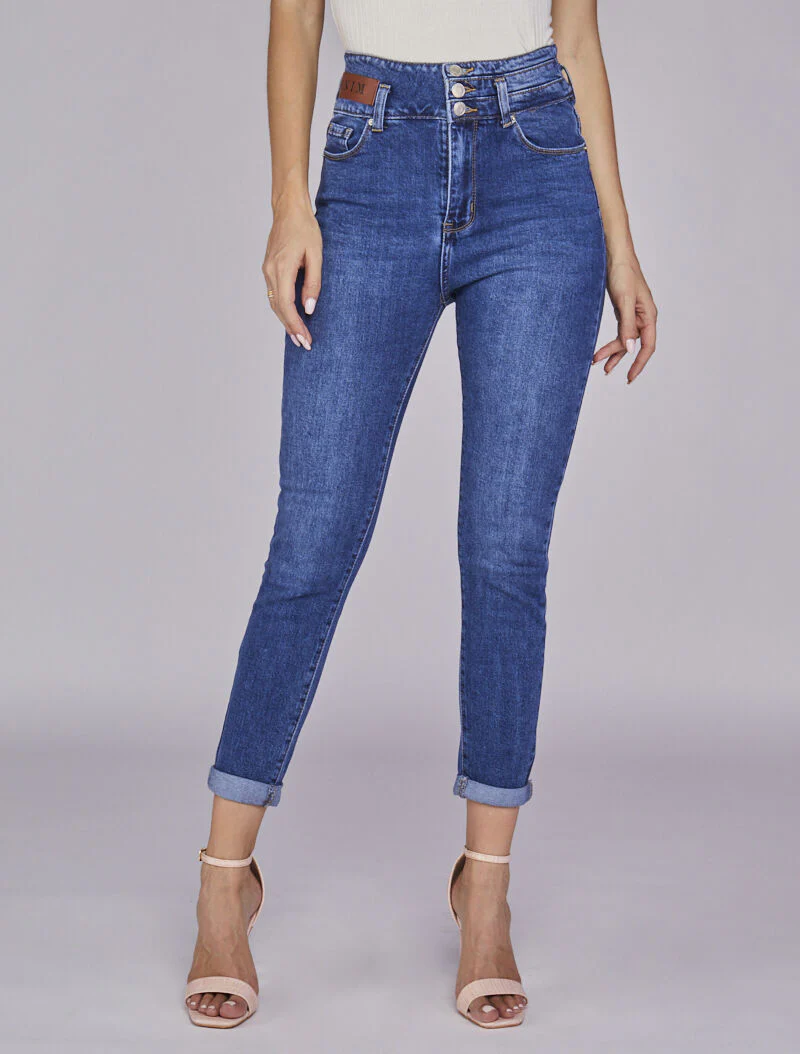 Hoge taille skinny jeans met een gewassen effect - Blauw denim