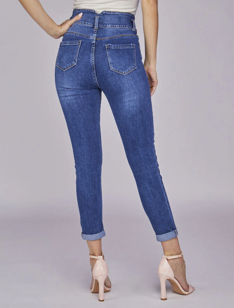 Hoge taille skinny jeans met een gewassen effect - Blauw denim - Image 2