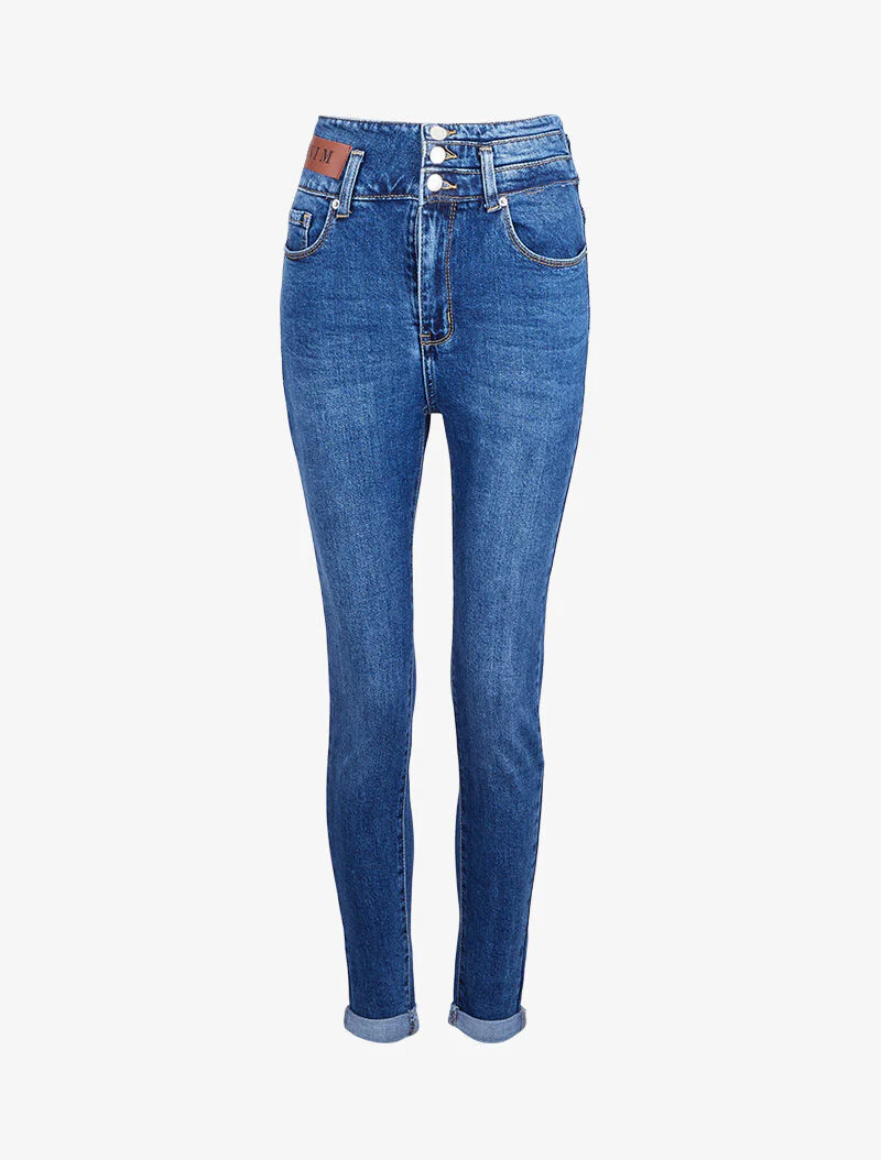 Hoge taille skinny jeans met een gewassen effect - Blauw denim - Image 3