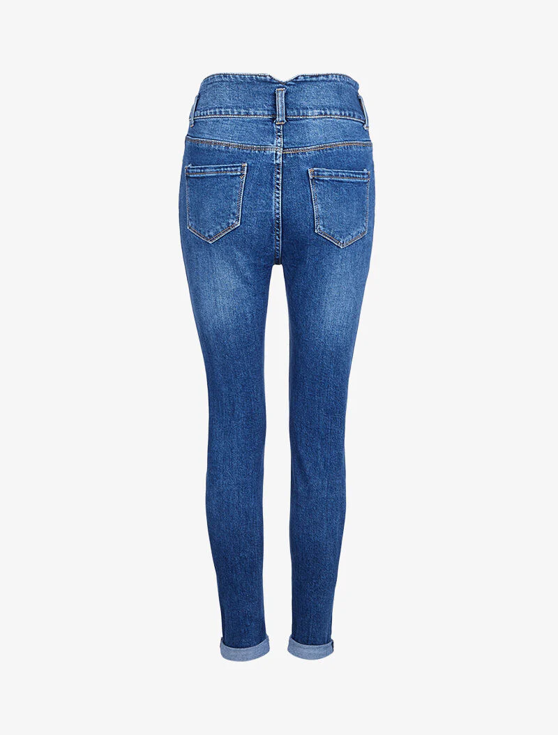 Hoge taille skinny jeans met een gewassen effect - Blauw denim - Image 4