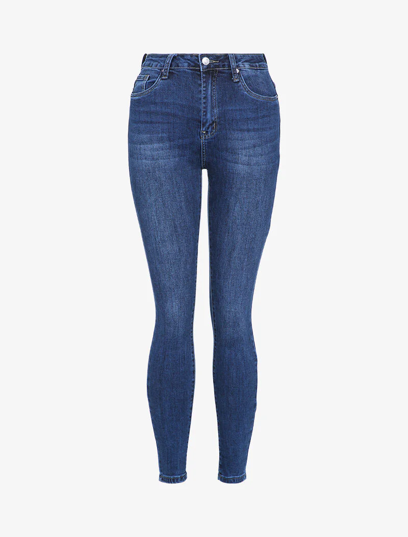 Hoge taille skinny jeans met een gewassen effect - Blauw denim