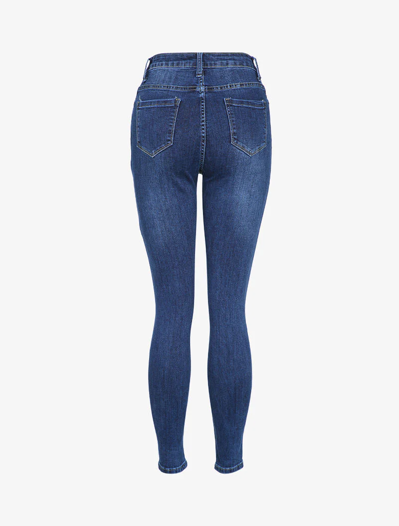 Hoge taille skinny jeans met een gewassen effect - Blauw denim - Image 2