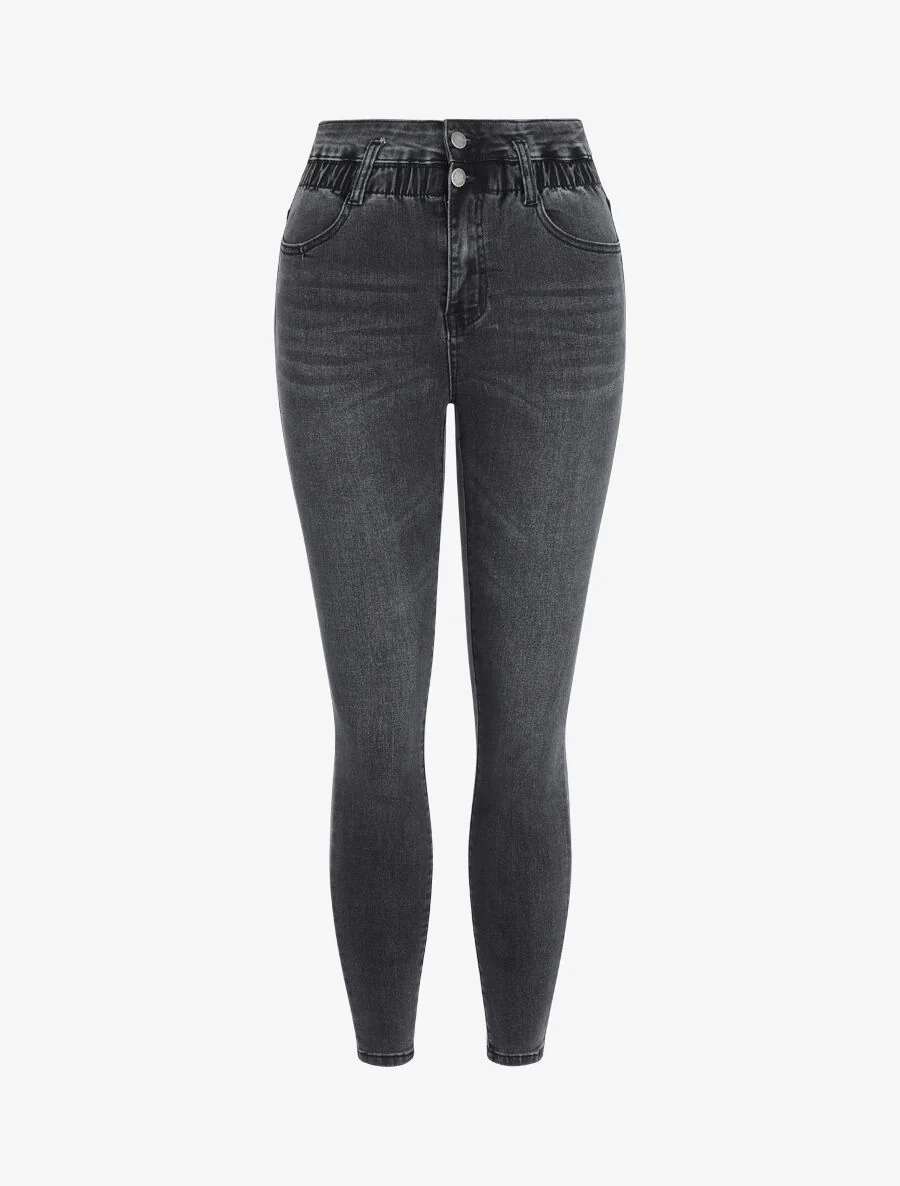 Skinny jeans met hoge elastische taille - Donkergrijs