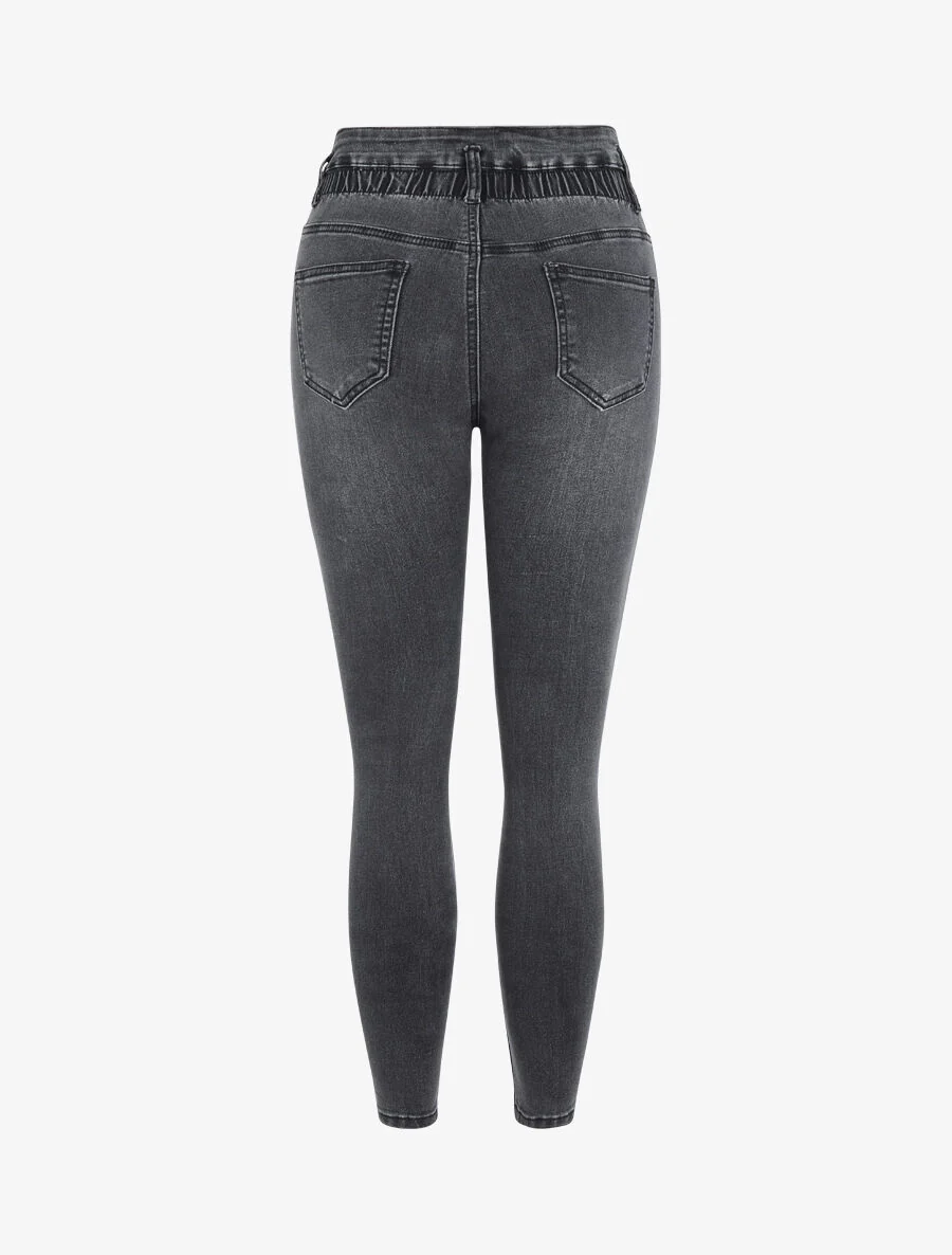 Skinny jeans met hoge elastische taille - Donkergrijs - Image 2