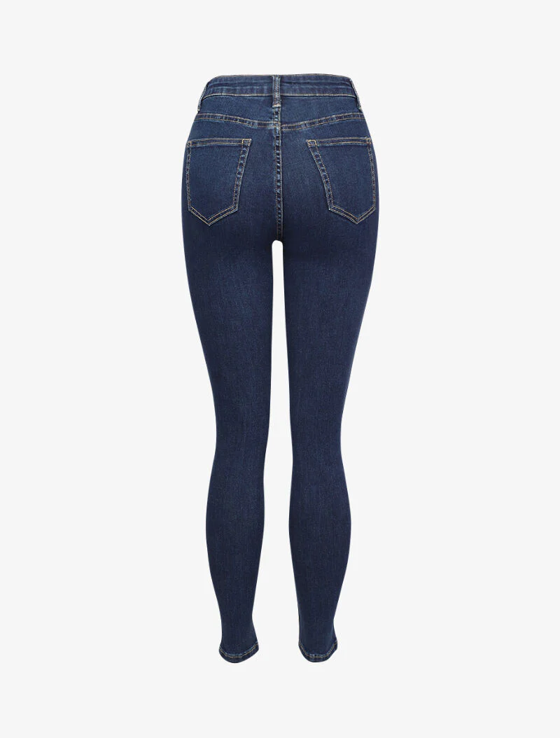 Hoge taille skinny jeans met knoopsluiting - Donkerblauw - Image 2