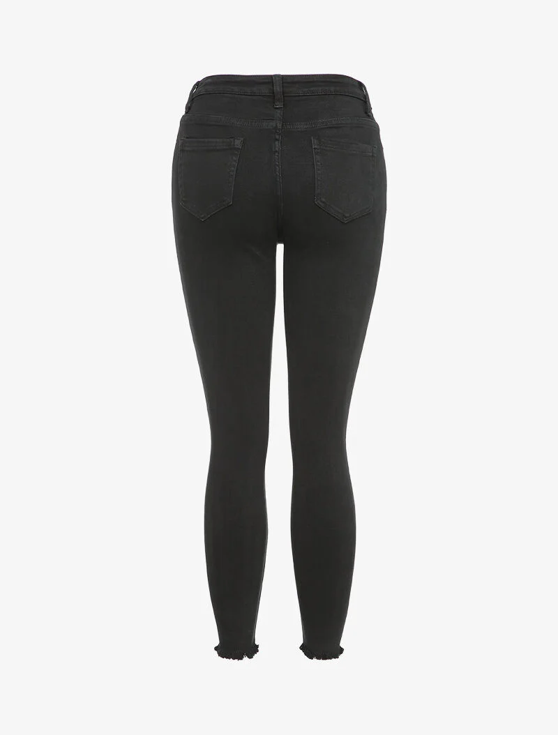 Skinny jeans met hoge taille en onafgewerkte zoom - Zwart - Image 2
