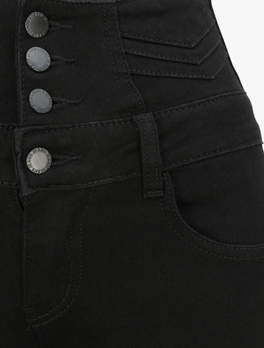 Hoge taille skinny jeans met V-naden - Zwart - Image 5