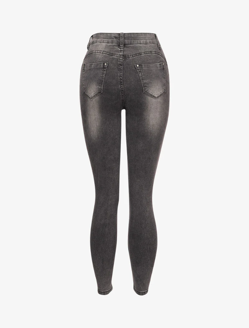 Hoge taille skinny jeans verbleekt en gemerkt - Donkergrijs - Image 2