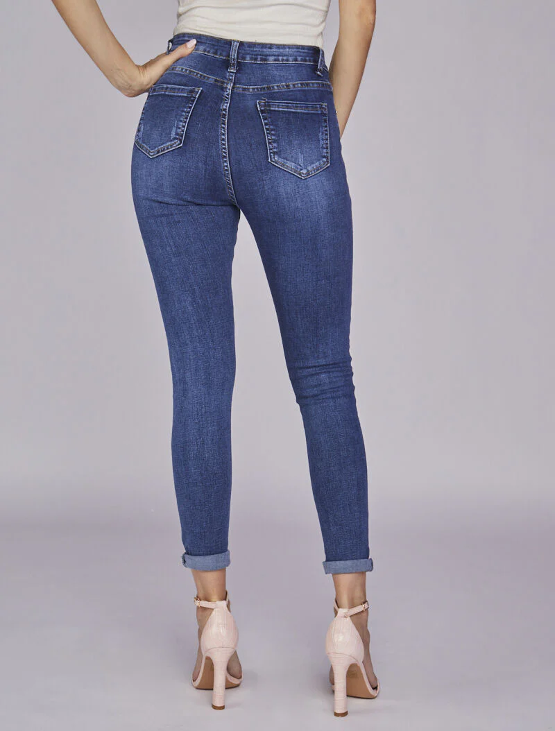 Hoge taille skinny jeans verbleekt en gemerkt - Blauw denim - Image 2