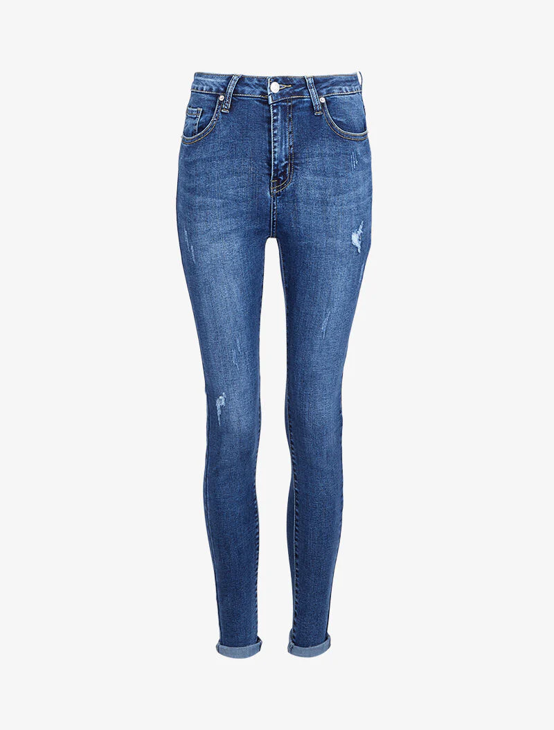 Hoge taille skinny jeans verbleekt en gemerkt - Blauw denim - Image 3