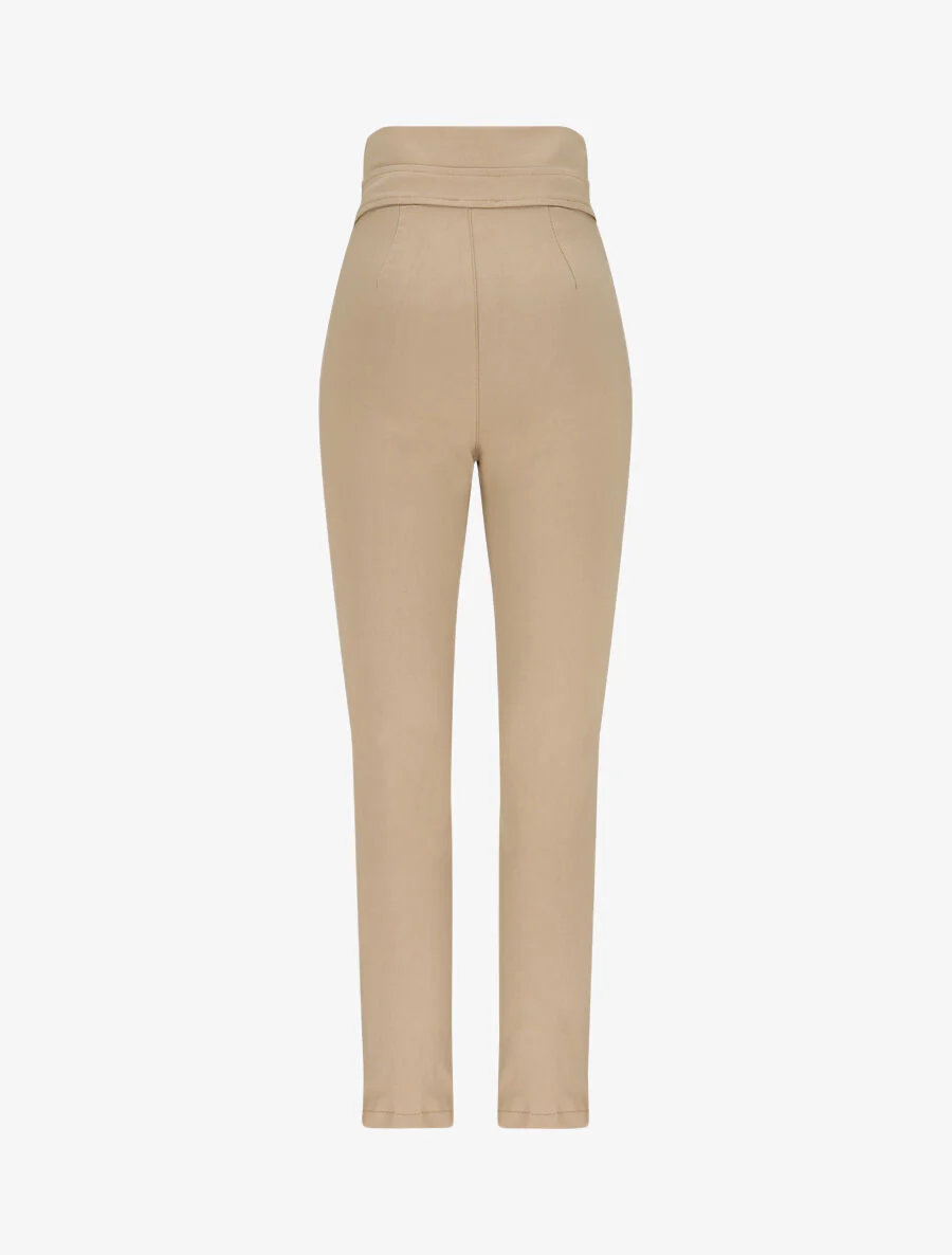 Hoge taille strakke gouden knoop broek - Kameel - Image 2