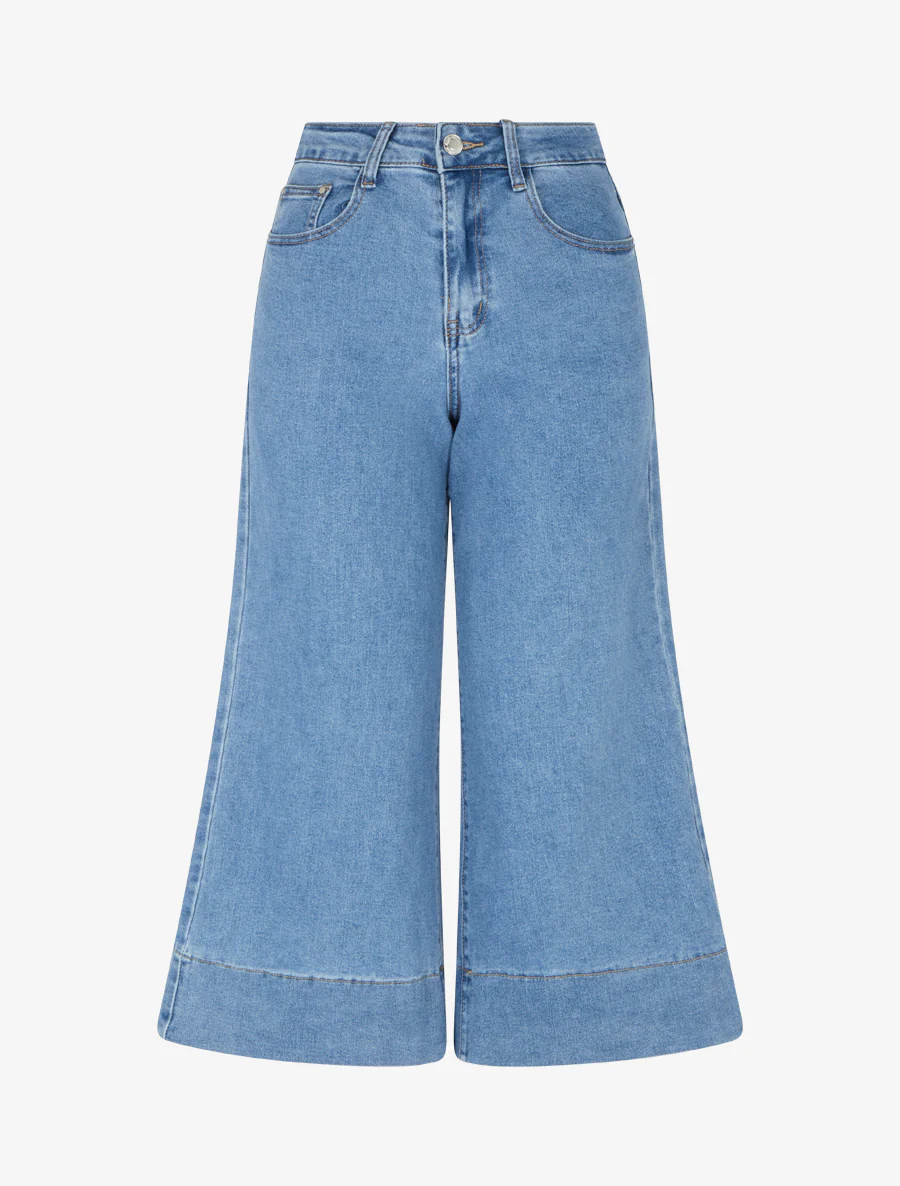 Hoge taille wijde bermuda - Blauw