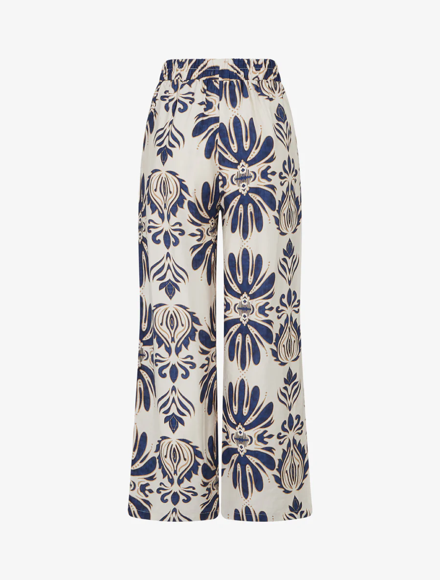 Hoge taille wijde broek met arabeskenprint - Marine - Image 2