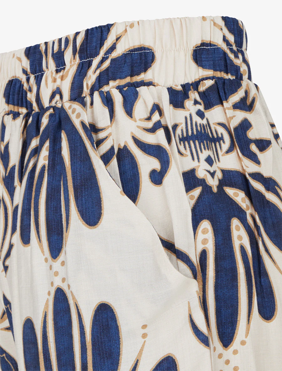 Hoge taille wijde broek met arabeskenprint - Marine - Image 3