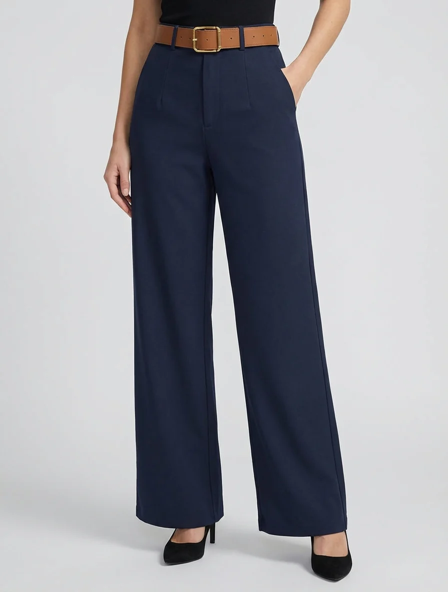 Hoog getailleerde broek met wijde snit - Marine - Image 4