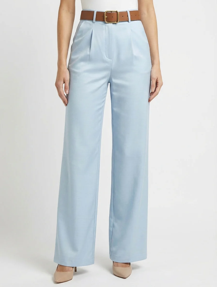 Hoog getailleerde broek met wijde snit - Lichtblauw - Image 4