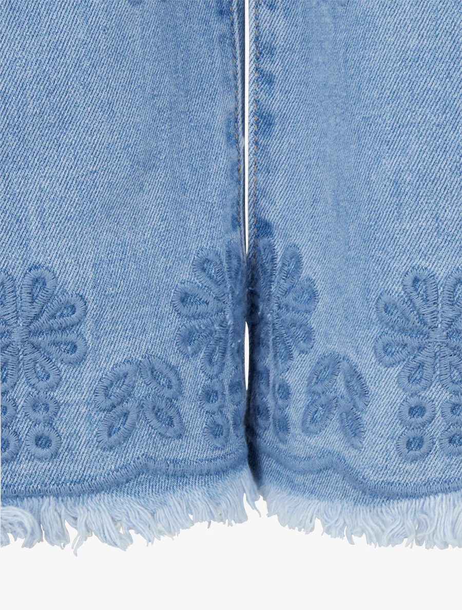 Hoog getailleerde jeans met geborduurde randen. - Blauw - Image 3