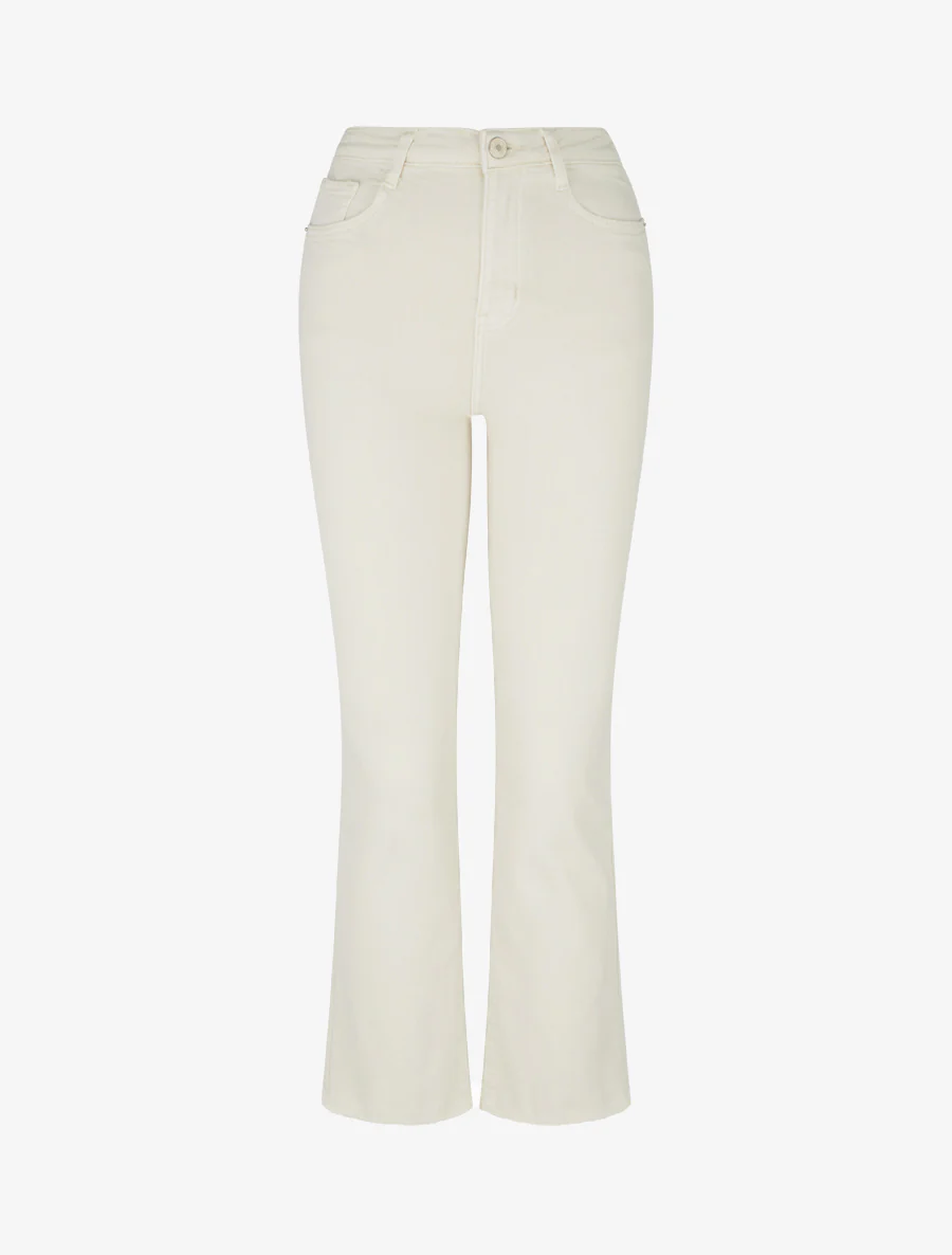 Hoog getailleerde jeans met onafgewerkte zoom. - Ecru