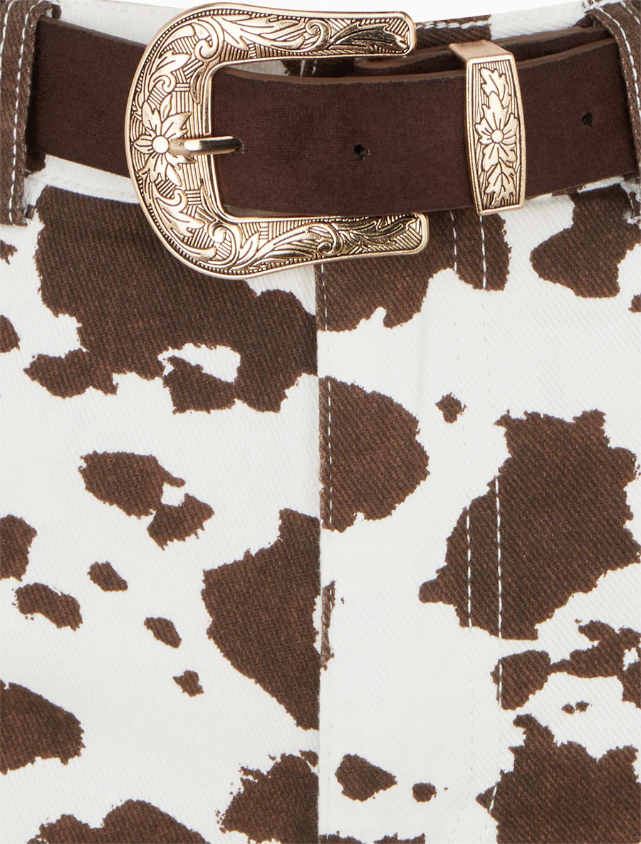 Hoog getailleerde korte broek met koeienprint - Chocolade - Image 3