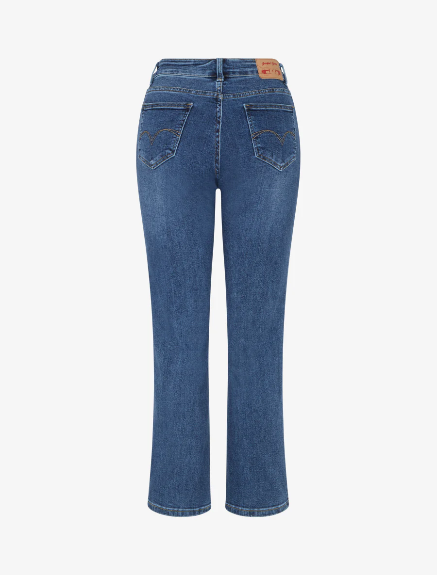 Hoog getailleerde, verwassen jeans. - Blauw - Image 2