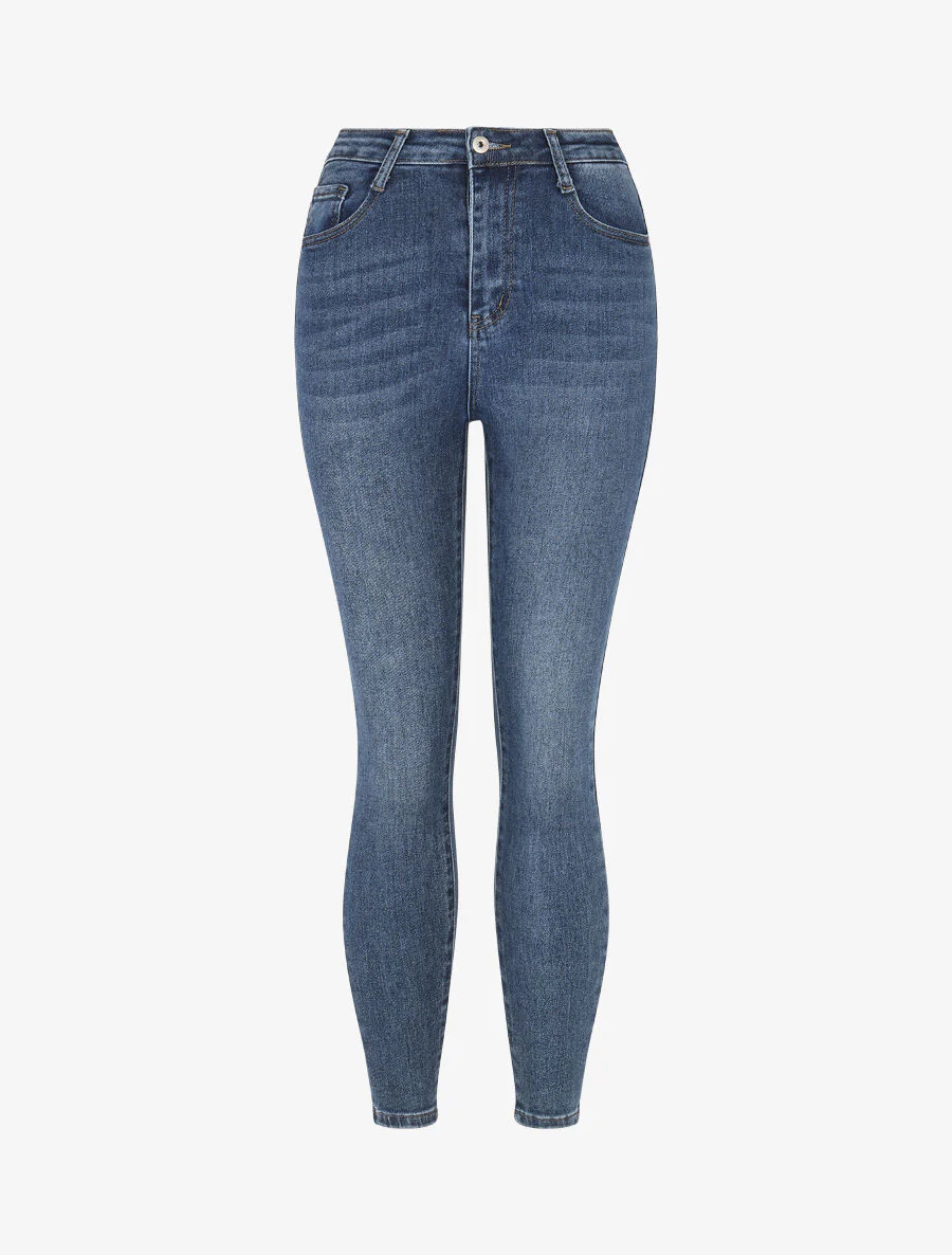 Hoog getailleerde verwassen skinny jeans - blauw