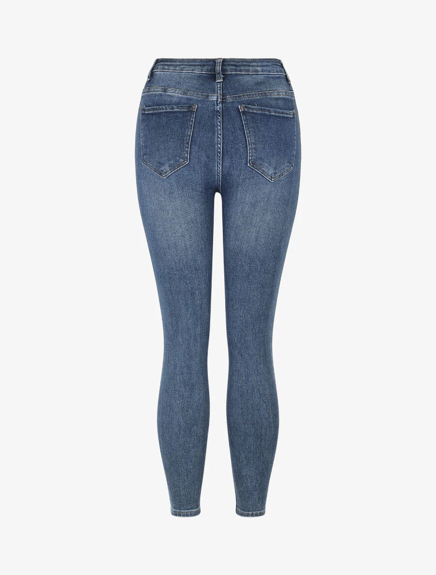 Hoog getailleerde verwassen skinny jeans - blauw - Image 2