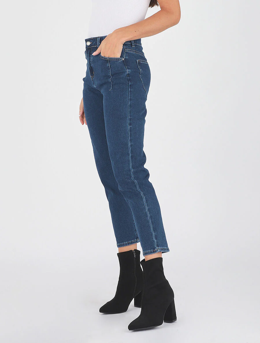 Hooggesneden mom jeans met stiksels - blauw - Image 2