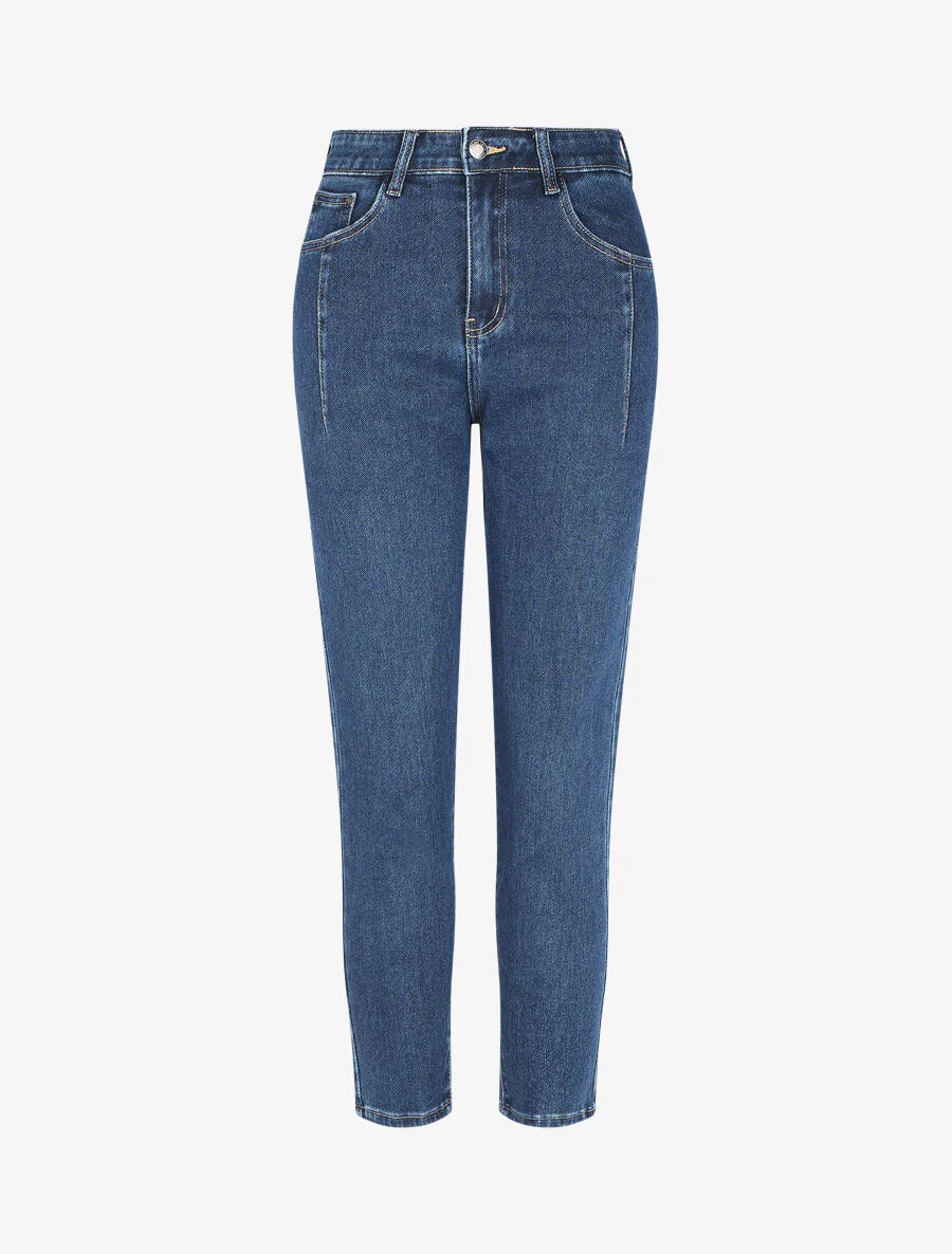 Hooggesneden mom jeans met stiksels - blauw - Image 5