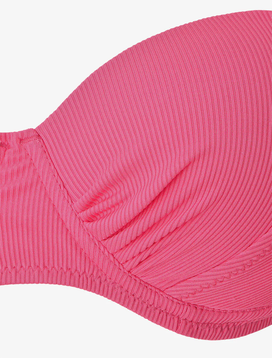 Geribbelde hoog getailleerde tweedelige set - Fluoriserend roze - Image 3