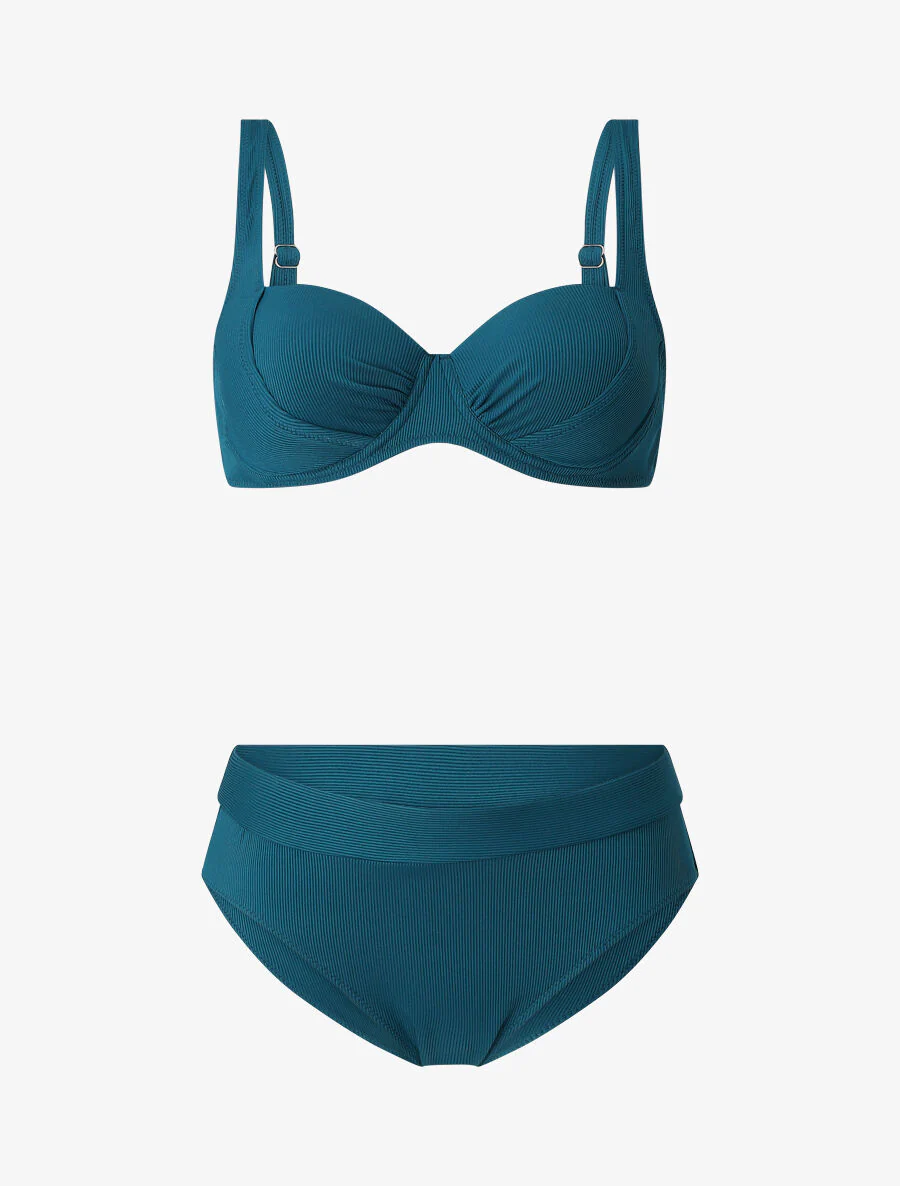 Geribbelde hoog getailleerde tweedelige set - Blauwgroen