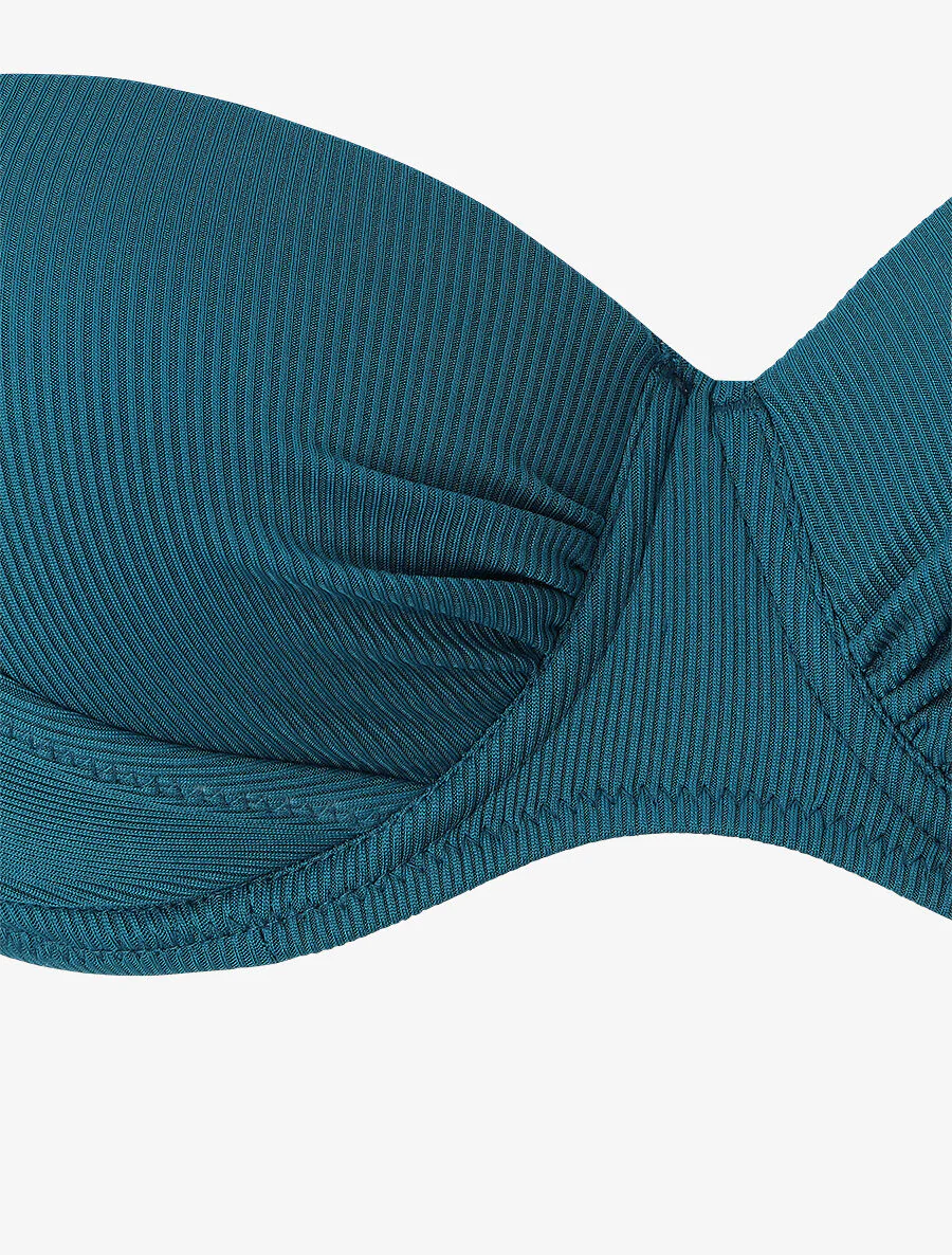 Geribbelde hoog getailleerde tweedelige set - Blauwgroen - Image 3