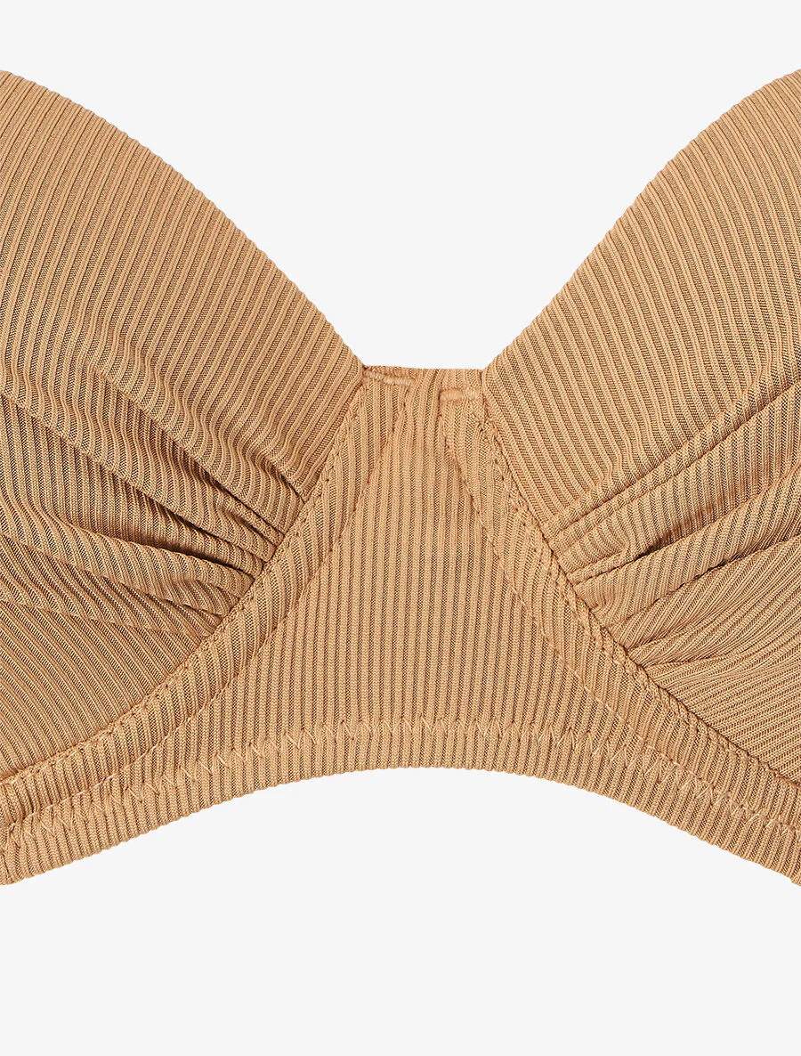 Geribbelde tweedelige set met hoge taille - Donkerbeige - Image 3