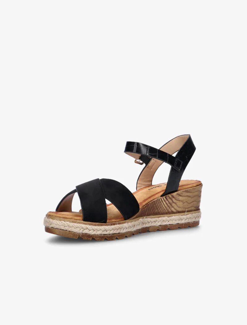 Houten effect sleehakken en raffia band - zwart - Image 4