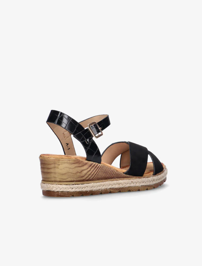 Houten effect sleehakken en raffia band - zwart - Image 5